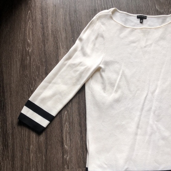 Talbots Classic White Sweater with Black Trim | Nautical Style | 3/4 Sleeve - Picture 2 of 8